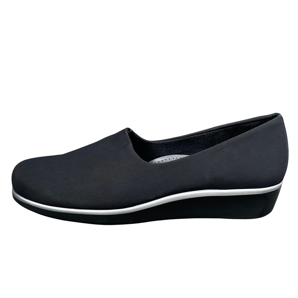 SAS Bliss Comfort Womens 12M Black Stretch Slip On Wedge Loafers Shoes USA
